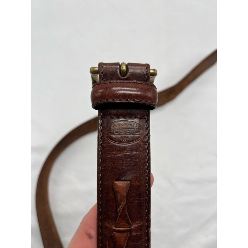 Vintage Fossil Brown Leather Twisted Belt with Brass Buckle - Picture 7 of 8